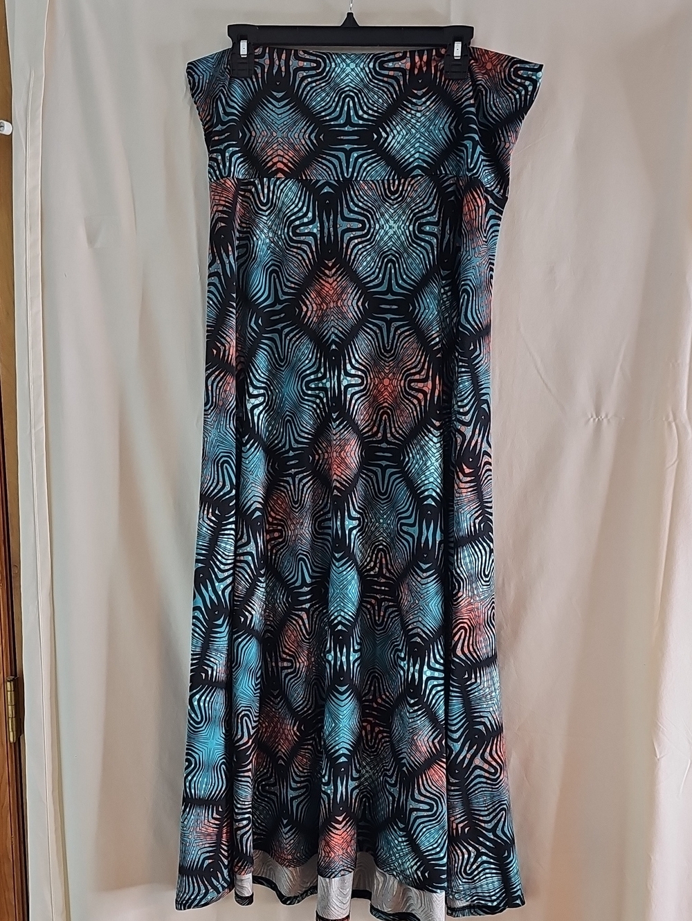 Lularoe Women’s Abstract Print Maxi Dress in Blue & Coral